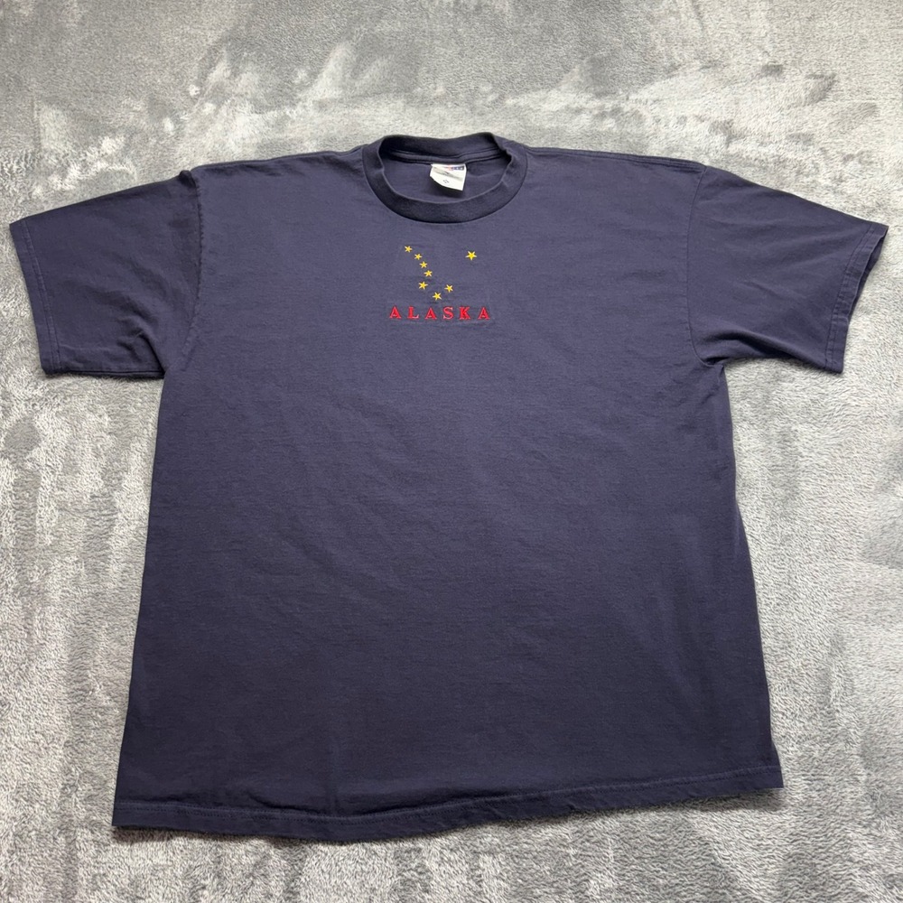 Jerzees T-Shirt Mens XL Navy Blue Good Alaska Embroidered Heavyweight
